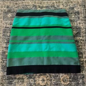 LOFT Vibrant Green and Black Striped Mini Skirt